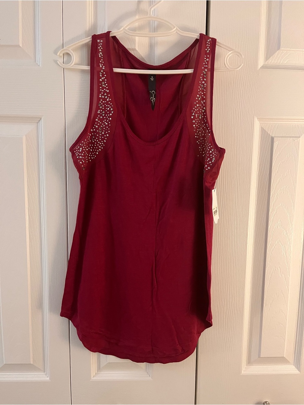 Jessica Simpson Burgundy Tank Top with Rhinestone Accents